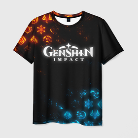 Мужская футболка 3D с принтом GENSHIN IMPACT FIRE SYMBOL HERO GAME | ГЕНШИН ИМПАКТ в Белгороде, 100% полиэфир | прямой крой, круглый вырез горловины, длина до линии бедер | anime | genshin impact | аниме | геншен импакт | геншин импакт | геншин эмпакт | геншинимпакт | игры | персонажи