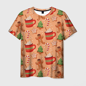 Мужская футболка 3D с принтом ИМБИРНЫЕ ПЕЧЕНЬКИ 2022 в Санкт-Петербурге, 100% полиэфир | прямой крой, круглый вырез горловины, длина до линии бедер | 2022 | christmas | new year | елка | новый год | рождество | свитер