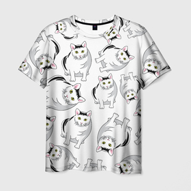 Мужская футболка 3D с принтом КОТИКИ | МЕМ | МЯУ в Тюмени, 100% полиэфир | прямой крой, круглый вырез горловины, длина до линии бедер | cat | cats | как у всех | кот | кошка | по приколу | подарок | прикол | смех | хочу