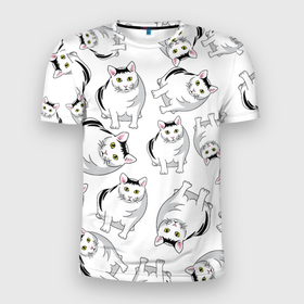 Мужская футболка 3D Slim с принтом КОТИКИ | МЕМ | МЯУ в Новосибирске, 100% полиэстер с улучшенными характеристиками | приталенный силуэт, круглая горловина, широкие плечи, сужается к линии бедра | cat | cats | как у всех | кот | кошка | по приколу | подарок | прикол | смех | хочу