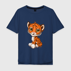 Мужская футболка хлопок Oversize с принтом Рыжий друг , 100% хлопок | свободный крой, круглый ворот, “спинка” длиннее передней части | animal | beast | cub | horoscope | orange | pet | red | russet | striped | tiger | гороскоп | животное | зверь | оранжевый | питомец | полосатый | рыжий | тигр