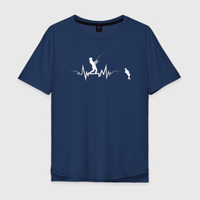 Мужская футболка хлопок Oversize с принтом Сердце рыбака в Белгороде, 100% хлопок | свободный крой, круглый ворот, “спинка” длиннее передней части | fish | fishing | heart | отдых | пульс | рыба | рыбак | рыбалка | сердце | спининг | удочка | хобби