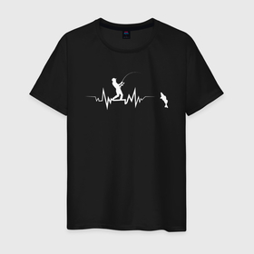Мужская футболка хлопок с принтом Сердце рыбака в Санкт-Петербурге, 100% хлопок | прямой крой, круглый вырез горловины, длина до линии бедер, слегка спущенное плечо. | fish | fishing | heart | отдых | пульс | рыба | рыбак | рыбалка | сердце | спининг | удочка | хобби