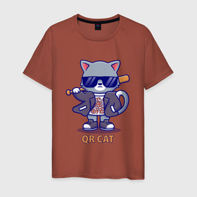 Мужская футболка хлопок с принтом QR Кот , 100% хлопок | прямой крой, круглый вырез горловины, длина до линии бедер, слегка спущенное плечо. | qr | qrcode | кот | крутой | куаркод