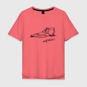 Мужская футболка хлопок Oversize с принтом Andy Warhol   signature в Екатеринбурге, 100% хлопок | свободный крой, круглый ворот, “спинка” длиннее передней части | andy warhol | celebrity | shoes | sketch | знаменитость | туфля | энди уорхол | эскиз