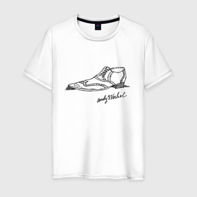 Мужская футболка хлопок с принтом Andy Warhol   signature в Курске, 100% хлопок | прямой крой, круглый вырез горловины, длина до линии бедер, слегка спущенное плечо. | Тематика изображения на принте: andy warhol | celebrity | shoes | sketch | знаменитость | туфля | энди уорхол | эскиз