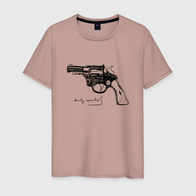 Мужская футболка хлопок с принтом Andy Warhol revolver sketch в Белгороде, 100% хлопок | прямой крой, круглый вырез горловины, длина до линии бедер, слегка спущенное плечо. | andy warhol | art | celebrity | revolver | знаменитость | искусство | револьвер | энди уорхол