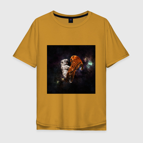 Мужская футболка хлопок Oversize с принтом Два тигра   2022 в Белгороде, 100% хлопок | свободный крой, круглый ворот, “спинка” длиннее передней части | 2022 | дикое животное | зверь | космос | кошки | тигры