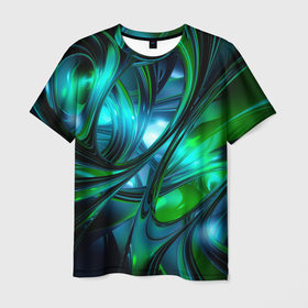 Мужская футболка 3D с принтом Изумрудное настроение в Санкт-Петербурге, 100% полиэфир | прямой крой, круглый вырез горловины, длина до линии бедер | абстракция | дизайн | зеленый | изумрудный | кротовая нора | неизвестность | падение | тоннель | фантастика
