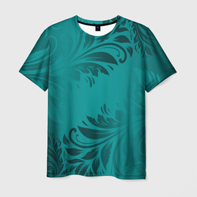 Мужская футболка 3D с принтом Малахитовые листья в Кировске, 100% полиэфир | прямой крой, круглый вырез горловины, длина до линии бедер | изумруд | ислам | листья | малахит | перелив | природа | узор