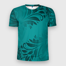 Мужская футболка 3D Slim с принтом Малахитовые листья в Новосибирске, 100% полиэстер с улучшенными характеристиками | приталенный силуэт, круглая горловина, широкие плечи, сужается к линии бедра | изумруд | ислам | листья | малахит | перелив | природа | узор