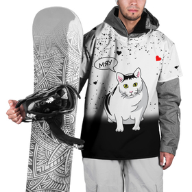 Накидка на куртку 3D с принтом CAT | LOVE в Санкт-Петербурге, 100% полиэстер |  | Тематика изображения на принте: cat | cats | брызги | как у всех | кот | котик | любовь | подарок | прикол | сердечки | сердце | смешно | угар | хочу | чб | черное белое