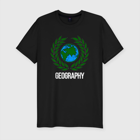 Мужская футболка хлопок Slim с принтом География в Новосибирске, 92% хлопок, 8% лайкра | приталенный силуэт, круглый вырез ворота, длина до линии бедра, короткий рукав | венок | география | земля | наука | планета | студентам