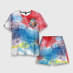 Мужской костюм с шортами 3D с принтом Красочный лев на цветном облаке в Кировске,  |  | животные | краски | красочно | лев | радуга