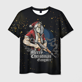 Мужская футболка 3D с принтом Санта гангстер в Белгороде, 100% полиэфир | прямой крой, круглый вырез горловины, длина до линии бедер | new year | арт | графика | дед мороз | зима | новый год | рождество | санта