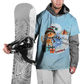 Накидка на куртку 3D с принтом Акварельный КотэКлаус в Петрозаводске, 100% полиэстер |  | new year | арт | графика | зима | котэ | новый год | рождество | санта