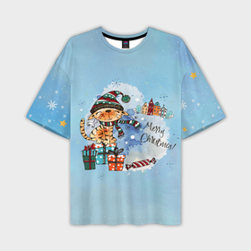 Мужская футболка OVERSIZE 3D с принтом Акварельный КотэКлаус в Петрозаводске,  |  | new year | арт | графика | зима | котэ | новый год | рождество | санта
