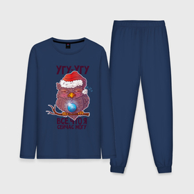 Мужская пижама хлопок (с лонгсливом) с принтом Угу Угу в Петрозаводске,  |  | new year | арт | графика | зима | новый год | птицы | рождество | сова