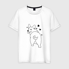 Мужская футболка хлопок с принтом корги в Тюмени, 100% хлопок | прямой крой, круглый вырез горловины, длина до линии бедер, слегка спущенное плечо. | corgi | dog | корги | пес | собака