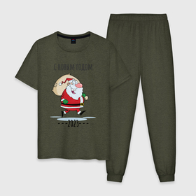 Мужская пижама хлопок с принтом Бегом в новый год в Кировске, 100% хлопок | брюки и футболка прямого кроя, без карманов, на брюках мягкая резинка на поясе и по низу штанин
 | 2022 | дед мороз | зима | новый год | подарок