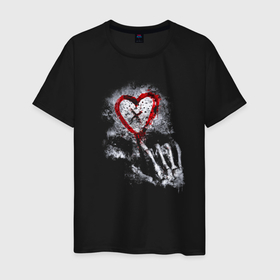 Мужская футболка хлопок с принтом Любовь, смерть и поцелуи в Белгороде, 100% хлопок | прямой крой, круглый вырез горловины, длина до линии бедер, слегка спущенное плечо. | любовь | сердце | скелет | череп