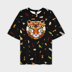 Мужская футболка OVERSIZE 3D с принтом кусочки Тигра ,  |  | дикие кошки | китайский гороскоп | новый год | символ года | тигр