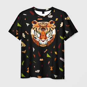 Мужская футболка 3D с принтом кусочки Тигра в Екатеринбурге, 100% полиэфир | прямой крой, круглый вырез горловины, длина до линии бедер | дикие кошки | китайский гороскоп | новый год | символ года | тигр
