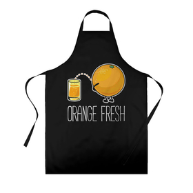 Фартук 3D с принтом Orange fresh   апельсиновый фрэш в Тюмени, 100% полиэстер | общий размер — 65 х 85 см, ширина нагрудника — 26 см, горловина — 53 см, длина завязок — 54 см, общий обхват в поясе — 173 см. Принт на завязках и на горловине наносится с двух сторон, на основной части фартука — только с внешней стороны | freshly squeezed | funny | joke | juice | orange | orange fresh | апельсин | апельсиновый фрэш | писает в стакан | прикол | свежевыжатый | сок | шутка