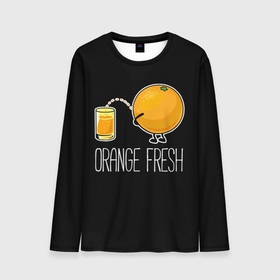 Мужской лонгслив 3D с принтом Orange fresh   апельсиновый фрэш в Тюмени, 100% полиэстер | длинные рукава, круглый вырез горловины, полуприлегающий силуэт | Тематика изображения на принте: freshly squeezed | funny | joke | juice | orange | orange fresh | апельсин | апельсиновый фрэш | писает в стакан | прикол | свежевыжатый | сок | шутка