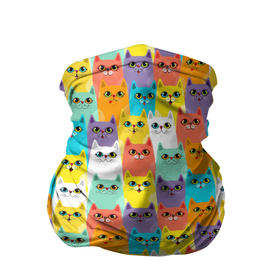 Бандана-труба 3D с принтом Разноцветные Мультяшные Котики в Екатеринбурге, 100% полиэстер, ткань с особыми свойствами — Activecool | плотность 150‒180 г/м2; хорошо тянется, но сохраняет форму | Тематика изображения на принте: cat | kitty | pussy | барсик | год кота | год кошки | животное | зверь | киска | кот | котофей | котяра | кошечка | кошка | мурзик | мурлыка | мышелов | мяукатель | пушистик | рыжик | хищник
