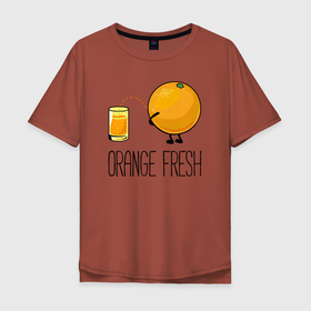 Мужская футболка хлопок Oversize с принтом Orange fresh. в Петрозаводске, 100% хлопок | свободный крой, круглый ворот, “спинка” длиннее передней части | freshly squeezed | funny | joke | juice | orange | orange fresh | апельсин | апельсиновый фрэш | писает в стакан | прикол | свежевыжатый | сок | шутка