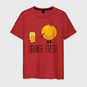 Мужская футболка хлопок с принтом Orange fresh. в Тюмени, 100% хлопок | прямой крой, круглый вырез горловины, длина до линии бедер, слегка спущенное плечо. | freshly squeezed | funny | joke | juice | orange | orange fresh | апельсин | апельсиновый фрэш | писает в стакан | прикол | свежевыжатый | сок | шутка