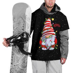 Накидка на куртку 3D с принтом Новогодний Гном с гирляндой   Gnome and Christmas lights в Кировске, 100% полиэстер |  | christmas | dwarf | gnom | гирлянда | гном | лампочка | новый год | огоньки | рождество