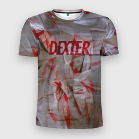 Мужская футболка 3D Slim с принтом Кровавая ткань в Кировске, 100% полиэстер с улучшенными характеристиками | приталенный силуэт, круглая горловина, широкие плечи, сужается к линии бедра | dexter | halloween | декстер | косплей | костюм | кровь | пленка | хелоуин