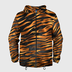 Мужская ветровка 3D с принтом В шкуре тигра в Санкт-Петербурге, 100% полиэстер | подол и капюшон оформлены резинкой с фиксаторами, два кармана без застежек по бокам, один потайной карман на груди | 2022 | год тигра | новый год | новый год 2022 | символ года | тигр | тигренок | тигрица | тигры