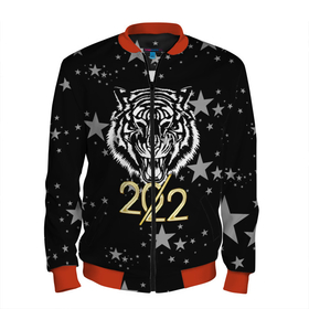 Мужской бомбер 3D с принтом Символ года (тигр 2022 Ура Ура) в Екатеринбурге, 100% полиэстер | застегивается на молнию, по бокам два кармана без застежек, по низу бомбера и на воротнике - эластичная резинка | Тематика изображения на принте: 2022 | новый год | подарок | праздник | символ года | тигр