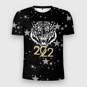 Мужская футболка 3D Slim с принтом Символ года (тигр 2022 Ура Ура) в Петрозаводске, 100% полиэстер с улучшенными характеристиками | приталенный силуэт, круглая горловина, широкие плечи, сужается к линии бедра | 2022 | новый год | подарок | праздник | символ года | тигр