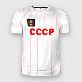 Мужская футболка 3D Slim с принтом Сборная СССР по футболу82 в Новосибирске, 100% полиэстер с улучшенными характеристиками | приталенный силуэт, круглая горловина, широкие плечи, сужается к линии бедра | 82 | историческая форма | ретро | сборная ссср | ссср | футбол
