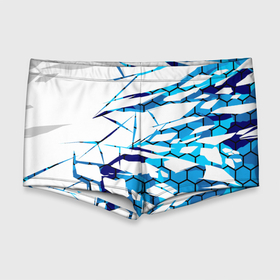 Мужские купальные плавки 3D с принтом 3D ВЗРЫВ ПЛИТ Белые и синие осколки , Полиэстер 85%, Спандекс 15% |  | Тематика изображения на принте: 3d | 3д | абстракция | осколки | плиты | текстуры