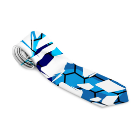 Галстук 3D с принтом 3D ВЗРЫВ ПЛИТ Белые и синие осколки в Курске, 100% полиэстер | Длина 148 см; Плотность 150-180 г/м2 | 3d | 3д | абстракция | осколки | плиты | текстуры