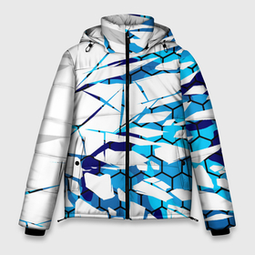 Мужская зимняя куртка 3D с принтом 3D ВЗРЫВ ПЛИТ Белые и синие осколки в Петрозаводске, верх — 100% полиэстер; подкладка — 100% полиэстер; утеплитель — 100% полиэстер | длина ниже бедра, свободный силуэт Оверсайз. Есть воротник-стойка, отстегивающийся капюшон и ветрозащитная планка. 

Боковые карманы с листочкой на кнопках и внутренний карман на молнии. | Тематика изображения на принте: 3d | 3д | абстракция | осколки | плиты | текстуры
