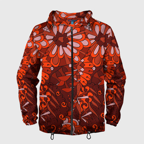 Мужская ветровка 3D с принтом красные цветы абстракция в Курске, 100% полиэстер | подол и капюшон оформлены резинкой с фиксаторами, два кармана без застежек по бокам, один потайной карман на груди | 3d | 3д | абстракция | текстуры | цветы