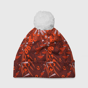 Шапка 3D c помпоном с принтом красные цветы абстракция в Петрозаводске, 100% полиэстер | универсальный размер, печать по всей поверхности изделия | 3d | 3д | абстракция | текстуры | цветы