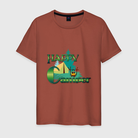 Мужская футболка хлопок с принтом Russian Happy Camper в Белгороде, 100% хлопок | прямой крой, круглый вырез горловины, длина до линии бедер, слегка спущенное плечо. | каникулы | кемпинг | отдых | отпуск | природа | туризм