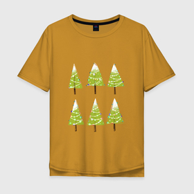 Мужская футболка хлопок Oversize с принтом Зелёные елочки с разноцветными гирляндами , 100% хлопок | свободный крой, круглый ворот, “спинка” длиннее передней части | гирлянда | елка | елочка в огнях | елочка в снегу | елочки | зелёная елка | нарядная елка | новогодний | новогодняя гирлянда | новогодняя елка | новый год | разноцветная гирлянда