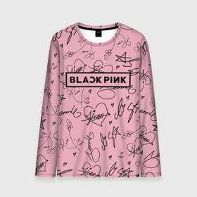 Мужской лонгслив 3D с принтом BLACKPINK АВТОГРАФЫ РОЗОВЫЙ   PINK в Петрозаводске, 100% полиэстер | длинные рукава, круглый вырез горловины, полуприлегающий силуэт | black  pink | blackpink | ddudu ddudu | jennie | jisoo | kpop | lalisa | lisa | pink | rose | автографы | блекпинк | группа | ддуду ддуду | дженни | джису | корейская группа | кпоп | лисы | розовый | розэ | черный