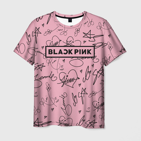 Мужская футболка 3D с принтом BLACKPINK АВТОГРАФЫ РОЗОВЫЙ   PINK в Петрозаводске, 100% полиэфир | прямой крой, круглый вырез горловины, длина до линии бедер | black  pink | blackpink | ddudu ddudu | jennie | jisoo | kpop | lalisa | lisa | pink | rose | автографы | блекпинк | группа | ддуду ддуду | дженни | джису | корейская группа | кпоп | лисы | розовый | розэ | черный