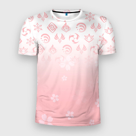Мужская футболка 3D Slim с принтом ГЕНШИН ИМПАКТ ЯПОНИЯ САКУРА ЦВЕТОК в Тюмени, 100% полиэстер с улучшенными характеристиками | приталенный силуэт, круглая горловина, широкие плечи, сужается к линии бедра | Тематика изображения на принте: anime | chery | genshin impact | japan | pink | sakura | аниме | вишня | геншен импакт | геншин импакт | геншин эмпакт | геншинимпакт | игры | персонажи | розовый | сакура | япония