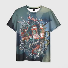 Мужская футболка 3D с принтом Трамвай Номер 13. Ужасы в Петрозаводске, 100% полиэфир | прямой крой, круглый вырез горловины, длина до линии бедер | 13 | монстры | трамвай | трамвай монстр | ужасы