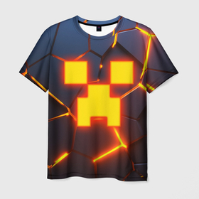 Мужская футболка 3D с принтом ОГНЕННЫЙ КРИПЕР | 3D ПЛИТЫ   FIRE CREEPER , 100% полиэфир | прямой крой, круглый вырез горловины, длина до линии бедер | 3d | 3d плиты | 3d разлом | block | creeper | cube | fire | flame | game | geometry | hexagon | minecraft | neon | pixel | tnt | блок | гаст | геометрия | детям | компьютерная игра | крафт | крипер | кубики | майнкрафт | неон | огненный майк